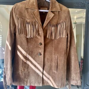 Esprit Tan Suede Leather Fringe Blazer EXC Vintage Medium
